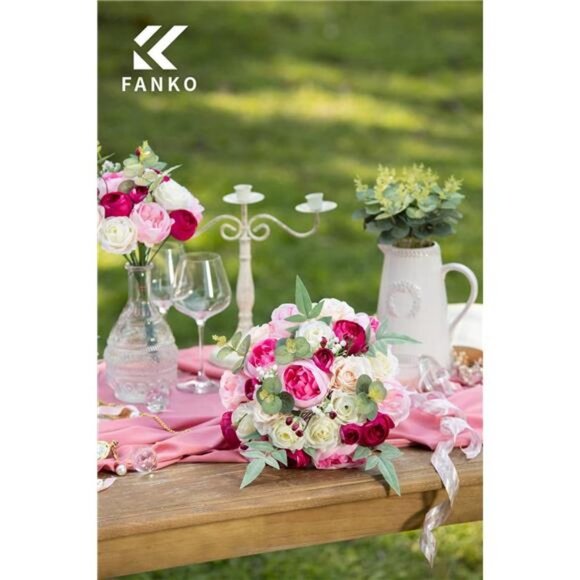 Rose Artificial Flowers: Silk Flower Light Pink Peony Artificial Flowers Bouquet - Picture 3 of 6